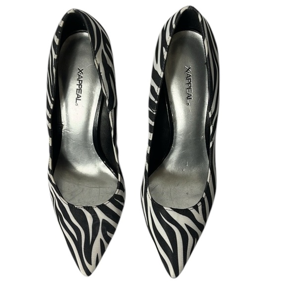 X-Appeal pointy toe zebra print fabric red stilleto 4" heel pump Sz 7 - Picture 2 of 11